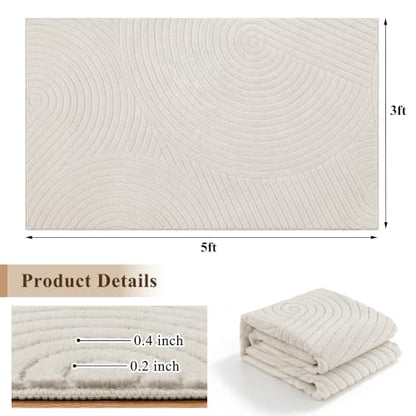 U'Artlines 3x5 Ft Area Rug, Washable Neutral Beige Modern High-Low Pile - size: 3' x 5' (Rectangular)