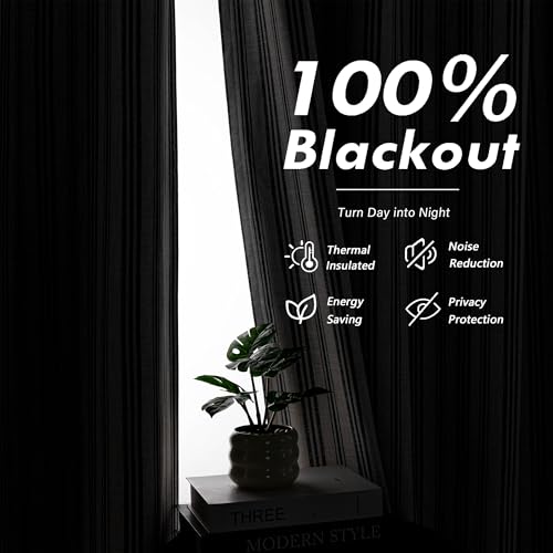 MYSKY HOME Striped Linen Curtains 100% Blackout 96 Inches Long,2 Panels - color: B-dark Grey /Blackout, size: 52"W x 96"L (Pack of 2)