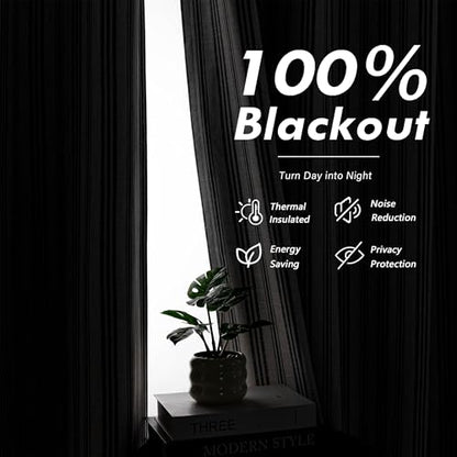 MYSKY HOME Striped Linen Curtains 100% Blackout 96 Inches Long,2 Panels - color: B-dark Grey /Blackout, size: 52"W x 96"L (Pack of 2)