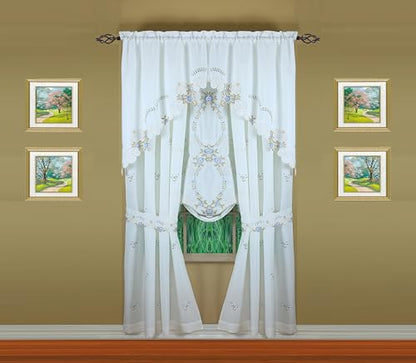 Today's Curtain Verona Reverse Embroidery Panel Pair and Tiebacks, 72", White/Blue, 80" W X 72" L - color: White/Blue, size: 80"W x 72"L (Pack of 1)