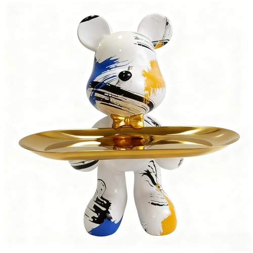 Bear Statue Resin Tray Sculpture for Home and Office Decor, Suitable for Bedroom, Living Room, Office on Table, Desktop, Shelves and Cabinet (Scratch) - color: Scratch
