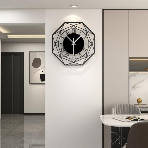 Large Modern Black Metal Decorative Wall Clock for Living Room Decor