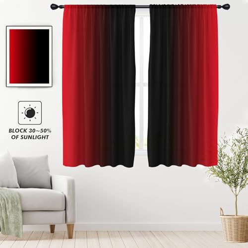 Red Black Curtains, Ombre, 2 Panels, 42" W x 63" L, Rod Pocket - color: New Red, size: 42"W x 63"L (Pack of 2)