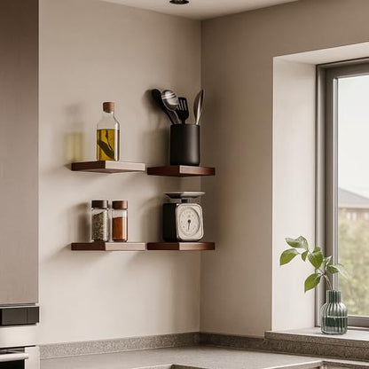 Small Floating Shelves for Wall Set of 4, 6 Inch Square Shelves,Dark Walnut - color: Dark Walnut, size: 6 Inch-4 Pcs