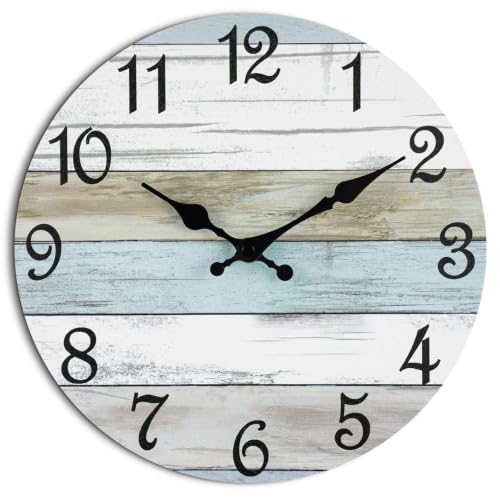 CHYLIN Wall Clock Silent Non-Ticking Battery Operated Rustic Coastal 10" - color: B-white,brown,blue, size: 10 inch