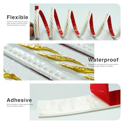 Colamo 16.4FT Gilded White Peel and Stick Trim Caulk Strip,Flexible Adhesive Moldings & Trims for Wall/Mirror/Ceiling/Window and Door Frame,Stick on Backsplash Tile Trimming,Sticky Edge,Side Body Trim - color: Gilded White