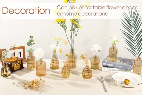 TBWIND Gold Amber Glass Bud Vases Set of 12, Small Vases for Flowers - color: Amber-12pcs, size: 12Pcs