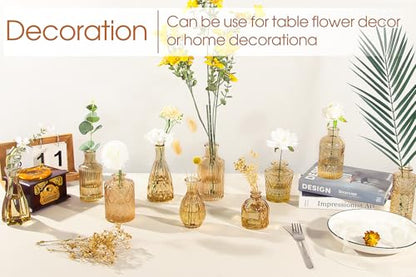 TBWIND Gold Amber Glass Bud Vases Set of 12, Small Vases for Flowers - color: Amber-12pcs, size: 12Pcs