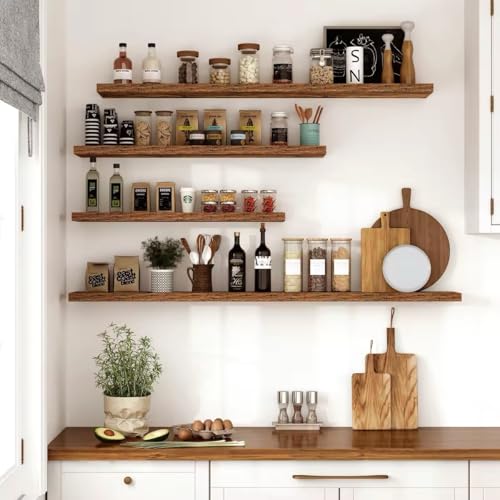 Vivelove 10 Inch Deep Floating Shelves for Wall 55” Set of 2, Rustic Brown - color: Rustic Brown, size: 55”wx10.2”dx1.5”h