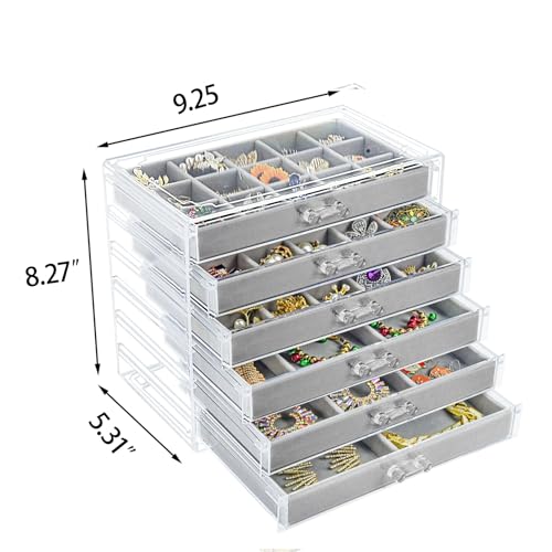 Watpot Acrylic Jewelry Box Organizer and Storage 6 Drawer for Earring Display Gray - color: Gray 6 Layers
