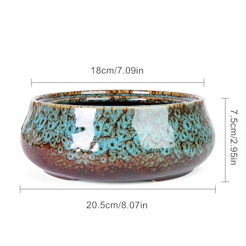 ARTKETTY Succulent Pots, 8 Inch Plant Pots Large Bonsai Pots with Drainage - color: Blue