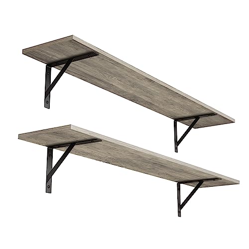DINZI LVJ Long Wall Shelves, 39.4 Inch Wall Mounted Shelves with Brackets - color: Grey Wash, size: 39.4 Inch