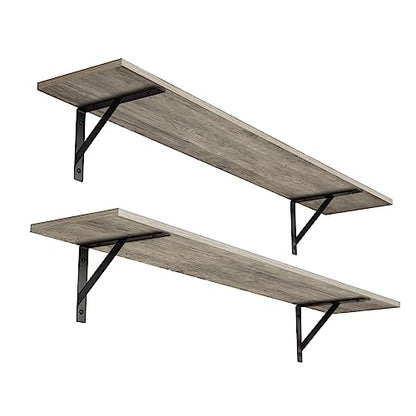 DINZI LVJ Long Wall Shelves, 39.4 Inch Wall Mounted Shelves with Brackets - color: Grey Wash, size: 39.4 Inch