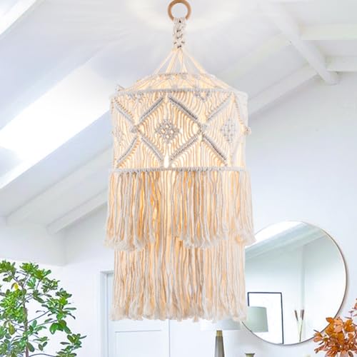 Boho Plug in Pendant Light, Handmade Macrame Hanging Lamp Shade - size: BOHO-04