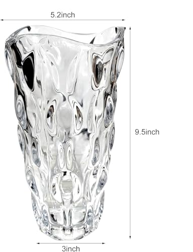 Luxury Tall Glass Vase, Premium Geometric Shape Flower Vase - White Textured Surface Home Decor, Decorative Modern Farmhouse, Ideal for Shelf, Mantle, Table & Entryway Decor, Clear