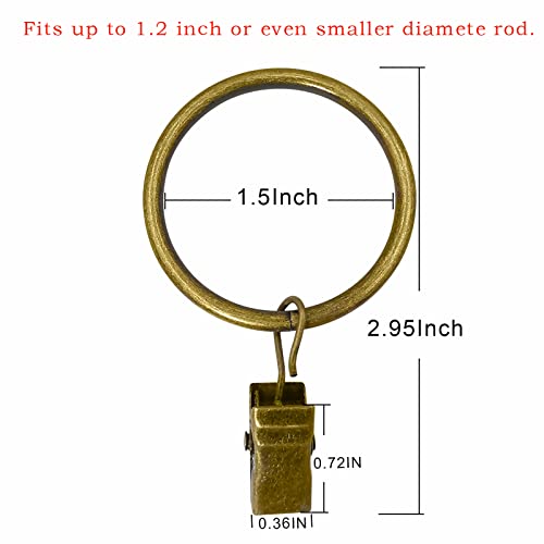 LLPJS Curtain Rings with Clips, 1.5 inch ID, 60 Pack, Bronze - color: Bronze, size: 1.5" I D Set of 60