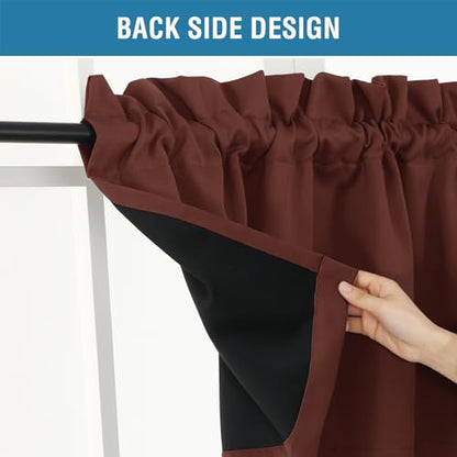 H.VERSAILTEX 100% Blackout Curtain Valances for Windows 2 Panels Thermal Insulated Rod Pocket Small Short Valance for Kitchen Cafe Bathroom Living Room Bedroom Laundry,Rust,52" W x 18" L - color: Rust
