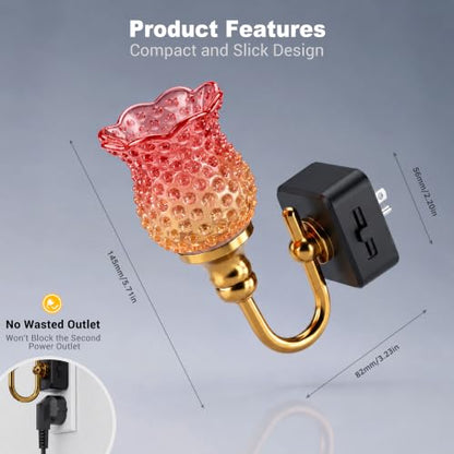 JandCase Night Light, Night Lights Plug into Wall, Glass Flower Nightlight - color: Spotted Flower-Red