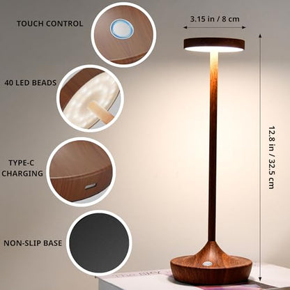 2 Pack Cordless Table Lamps, Rechargeable 6000mAh, 72H Runtime, Waterproof - color: Woodgrain