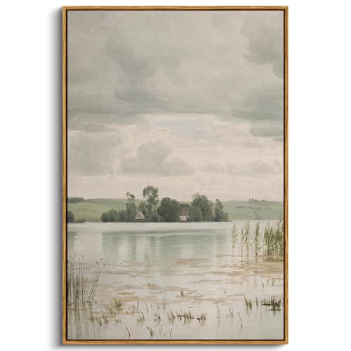 InSimSea Framed Canvas Prints Art Vintage Decor, Countryside Lakeside Landscape Paintings, Large Prints, Retro Hanging Wall Decorations for Bathroom Bedroom Living Room, 24"x36" - color: Lake Esrum, size: 36"L x 24"W