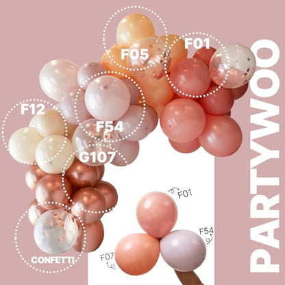 PartyWoo Dusty Pink Balloons 66pcs 12 Inch Blush Pink Gold White Balloons - color: Pink-3320