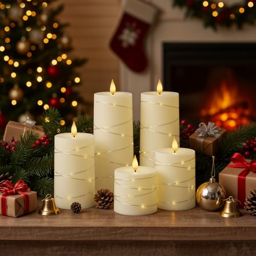 Raycare Ivory Flameless LED Pillar Candles Battery Operated Remote Timer - color: 5pcs-Ivory