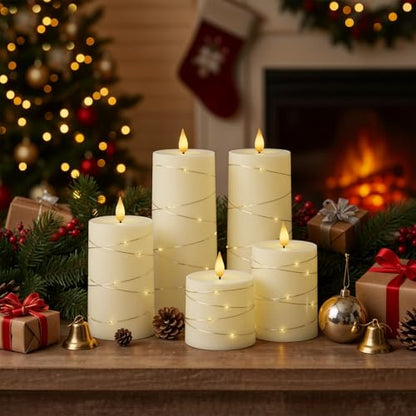 Raycare Ivory Flameless LED Pillar Candles Battery Operated Remote Timer - color: 5pcs-Ivory