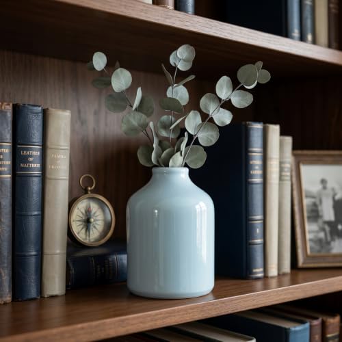 Sunddo Blue Ceramic Vase, 7 Inch，Modern - color: Light Blue, size: 7 inch