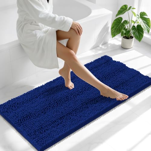 Smiry Thick Chenille Bathroom Runner Rugs 47x20, Absorbent Bath Mat, Navy - color: Navy, size: 47" X 20"