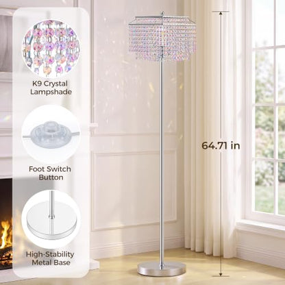 Luvkczc Multicolor Crystal Floor Lamp，64" Tall Elegant Standing Lamp - color: Silver+colorful