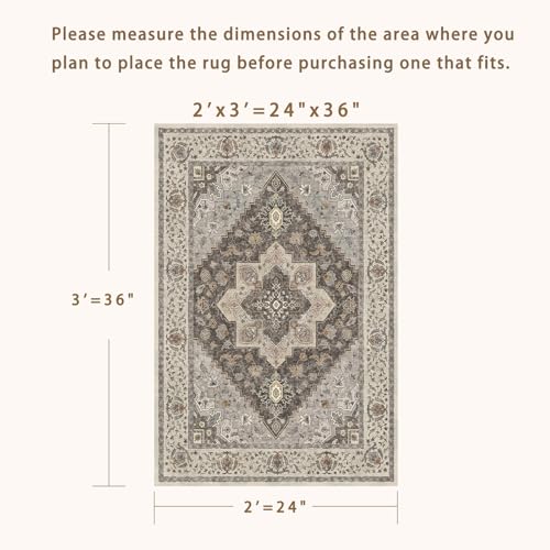 Tangsoo 2x3 Washable Rugs for Entryway, Vintage Non Slip Small Area Rug - color: Grey/Multi, size: 2' X 3' (Rectangular)
