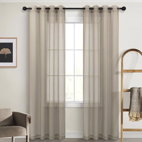 Light Taupe Sheer Curtains 72 Inch Rustic Polka Dots Semi Sheer Curtain - color: Light Taupe, size: 52"W x 72"L (Pack of 2)