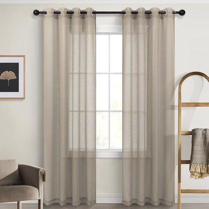 Light Taupe Sheer Curtains 72 Inch Rustic Polka Dots Semi Sheer Curtain - color: Light Taupe, size: 52"W x 72"L (Pack of 2)