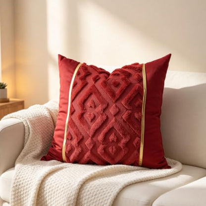 Luxury Patchwork Tufted Throw Pillow Cover 20x20 Inch Set of 2 - color: Claret, size: 20" x 20" (Pack of 2)