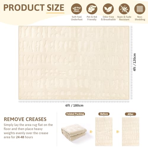 Yamaziot Washable 4x6 Area Rugs for Living Room Textured Non Slip Rug Beige - color: Beige, size: 4' x 6' (Rectangular)