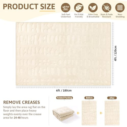 Yamaziot Washable 4x6 Area Rugs for Living Room Textured Non Slip Rug Beige - color: Beige, size: 4' x 6' (Rectangular)