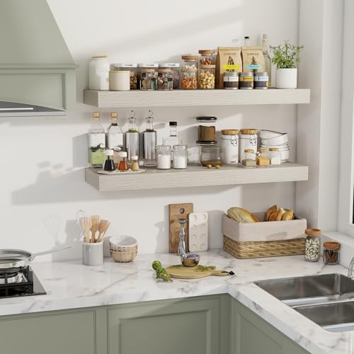 Acovy 40 Inch Floating Shelves, 12" Deep Floating Shelf Wall Mounted, 40" Wall Shelves, Rustic Deep Bookshelf, Extra Deeper & Thicker Display Shelves for Bedroom, Living Room, Gray, Set of 2 - color: Grey, size: 12"Wx40"L-2pcs