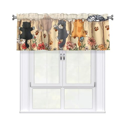 Funny Cute CatsValances for Windows Rod Pocket Curtain Valance 1 Panel Short Curtains for Kitchen Bathroom Living Room Bedroom Window Treatments - color: Funny Cute Cats