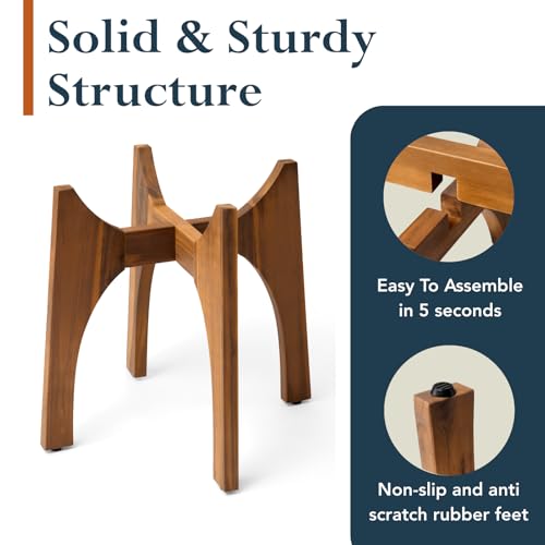 KUTE NEST 17" H x 19.3" W Acacia Solid Wood Plant Stand - Walnut - color: Walnut, size: High - Medium - 17"H x 19.3"W