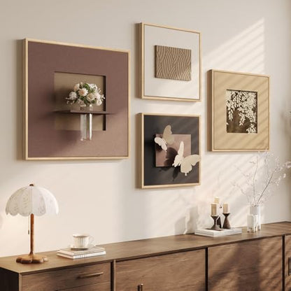 Large 3D Textured Neutral Butterfly Wall Art for Living Room, Set of 4 - color: Brown-A, size: 28x28" + (20x20") x2ps +24x24"