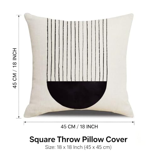 IcosaMro Black and White Boho Throw Pillow Covers 18x18 Set of 4 Beige - color: Mid Century Arched Geometry