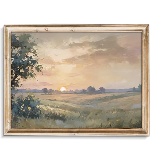 uniro Vintage Fall Sunset Wall Art Decor, Autumn Landscape Watercolor Painting, Muted Scenery Decor, Soft Earthy Country Wall Art - 8x10 Unframed - color: Sun, size: 10"L x 8"W