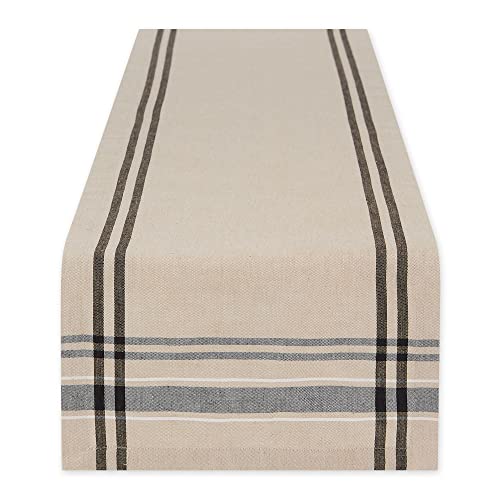 DII French Stripe Dining Table Collection Farmhouse Style Table Runner, 14x108 Inches, Taupe/Black - color: Taupe/Black, size: 14x108 Inches (Pack of 1)