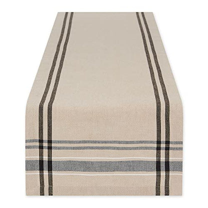 DII French Stripe Dining Table Collection Farmhouse Style Table Runner, 14x108 Inches, Taupe/Black - color: Taupe/Black, size: 14x108 Inches (Pack of 1)