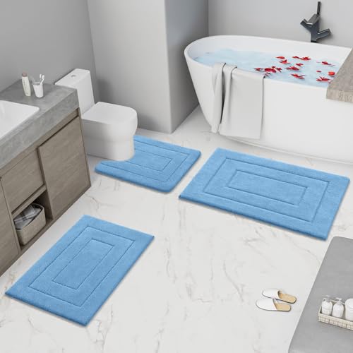 Buganda Microfiber Bathroom Rugs 24x16, Soft Shaggy Absorbent Bath Rugs - color: Blue, size: 24" X 16"