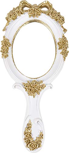 Vintage Princess Hand Held Mirror - Antique Handle Makeup Mirrors, White - color: White
