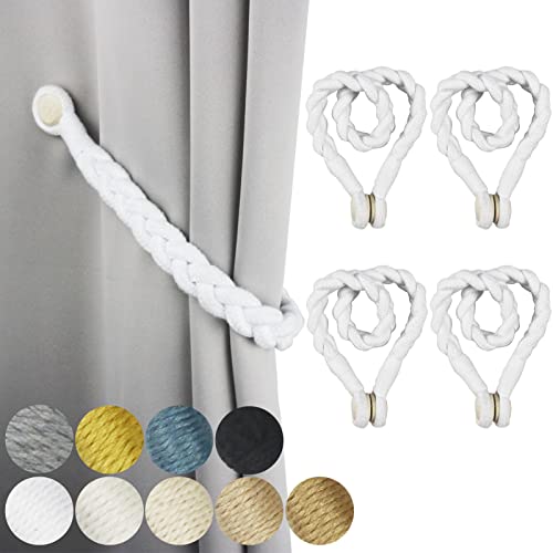 Magnetic Soft Curtain Tiebacks Rope Cotton Window Curtain Holdbacks Porlau - color: White, size: 4 Pack