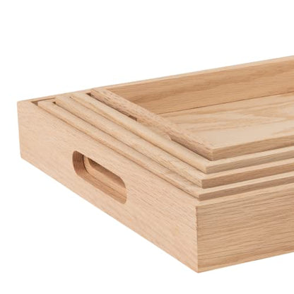 Hammont Montessori Wooden Serving Trays - 5 Piece Set, Brown Oak Wood, Decorative, Convenient, Versatile, Easy to Clean - size: Premium Oak Set