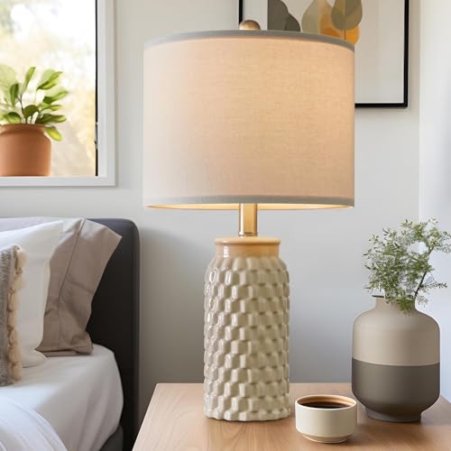 USumkky 20.5" Ceramic Table Lamps Set of 2 - Modern Farmhouse & Boho Style, Bedside Nightstand Lamps for Bedroom, Living Room End Table Lamps, Small Desk Lamp(Cream) - color: 20.5" Cream