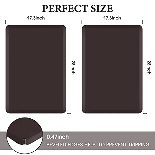 HappyTrends 2 PCS Kitchen Mat Cushioned Anti-Fatigue Floor Mat - color: Chocolate, size: 17.3"x28"+17.3"x28"